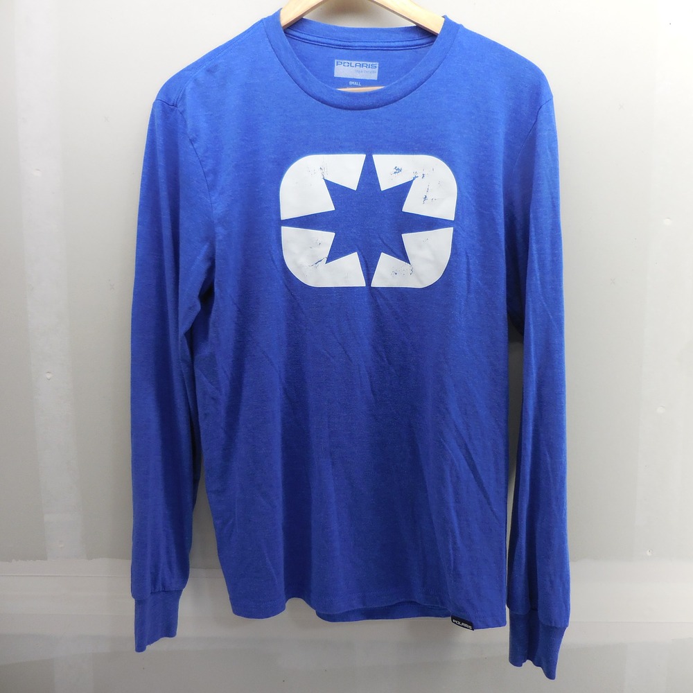Polaris Think Outside Mens Blue Long Sleeve Graphic T-Shirt Small Star Logo Tee